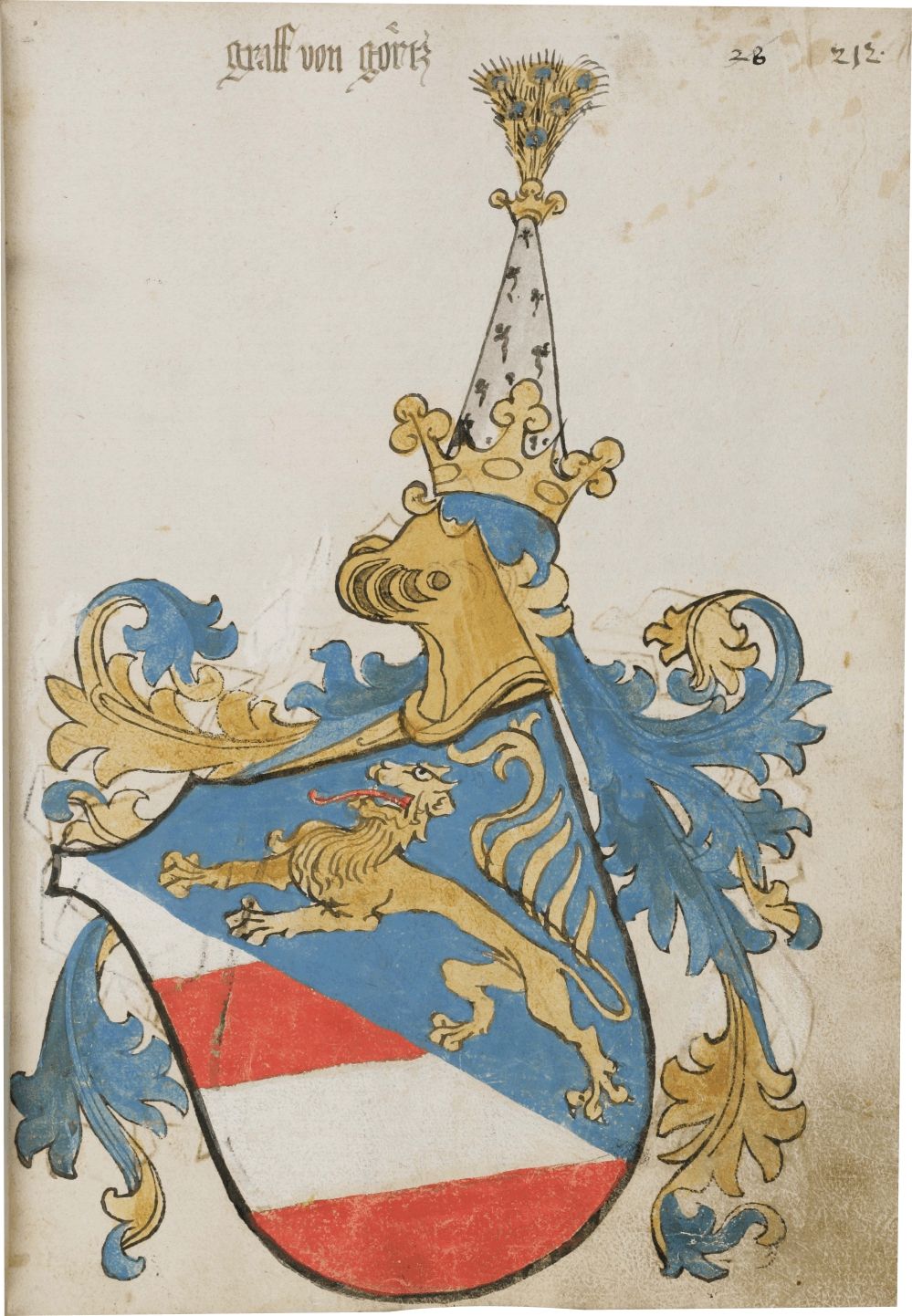 Grb Goriškega grofa. St. Gallen, Stiftsbibliothek, Cod. Sang. 1084, str. 212.