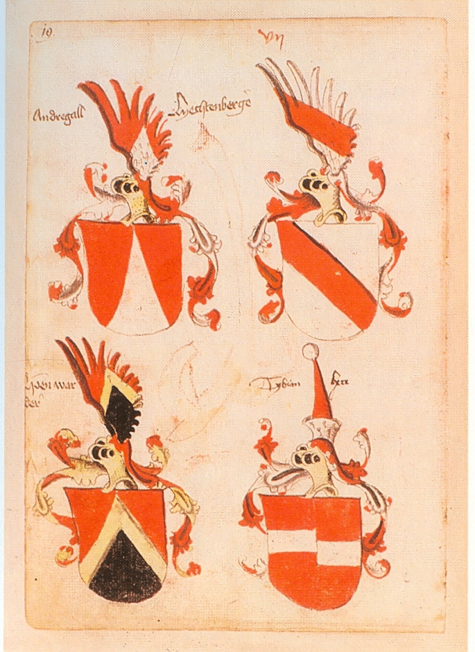 Levo zgoraj je grb Andreja Gallenberga. Ingeram Codex.