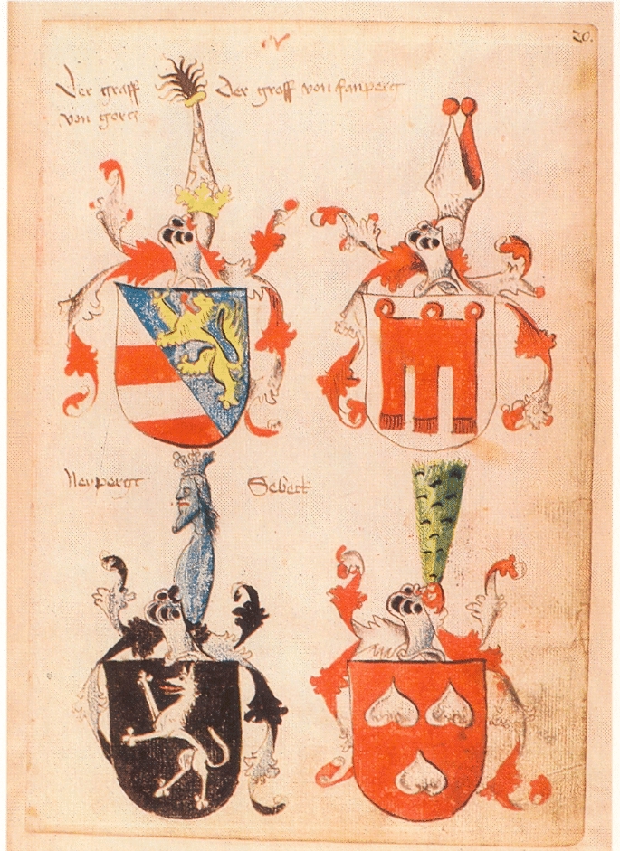 Levo zgoraj je grb Goriškega grofa. Ingeram Codex.