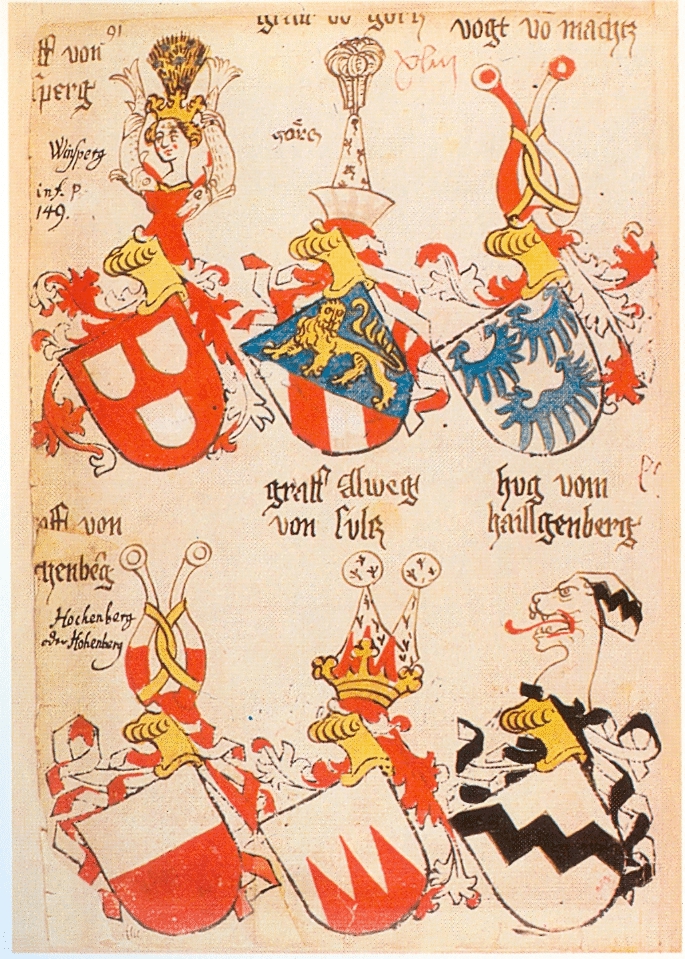 V sredini prve vrste je grb Goriškega grofa. Ingeram Codex.