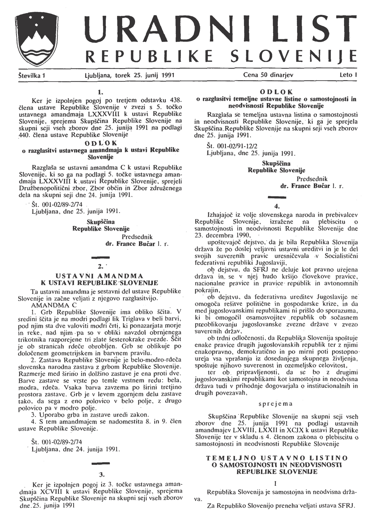 Amandma C (Ur. l. RS, št. 1/91- I) k takratni slovenski ustavi l. 1991.
