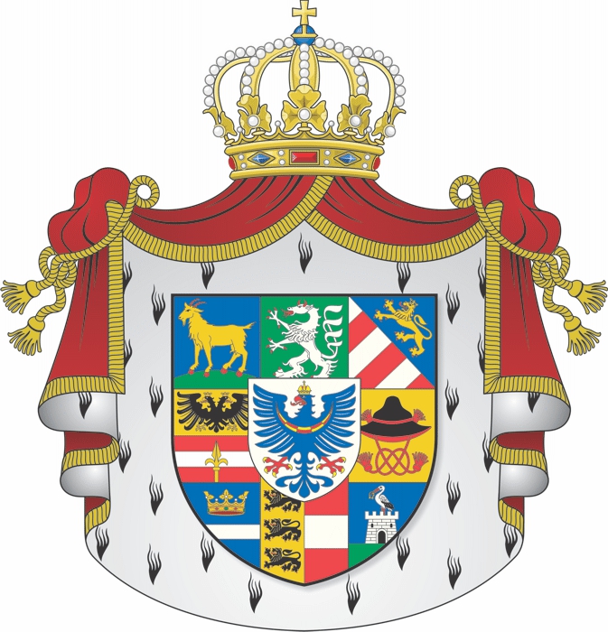 Veliki državni grb sestavljen iz zgodovinskih dežel in pokrajin. Avtor risbe: Aleksander Hribovšek, 2013.