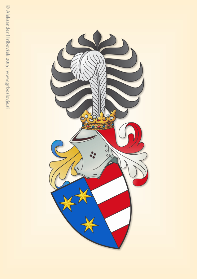 Celjski grb iz približno leta 1400. Avtor: Aleksander Hribovšek, 2015.