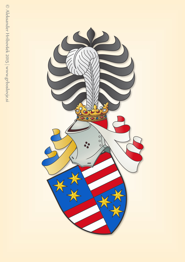 Celjski grb iz približno dvajsetih let 15. stoletja. Avtor: Aleksander Hribovšek, 2015.