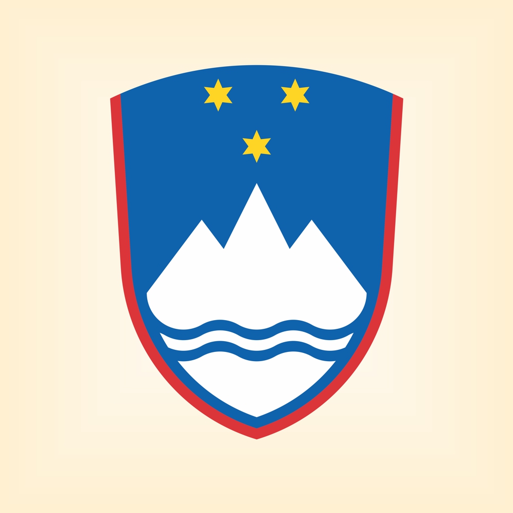 Grb Republike Slovenije, ki ga stroka uvršča med embleme zaradi upodobitve zobčastega lika in ne heraldične gore ter rdeče obrobe. Avtor: Marko Pogačnik, 1991.
