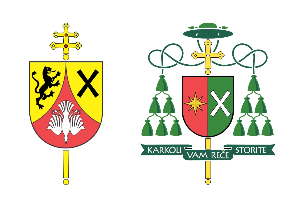 Grb novomeškega škofa msgr. Andreja Glavana in mariborske nadškofije.