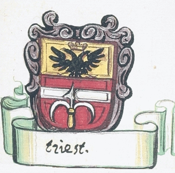 Tržaški grb iz Janez V. Valvasor, Opus insignium armorumque - Das grosse Wappenbuch, 1687-1688. Foto: Žiga Ažman.